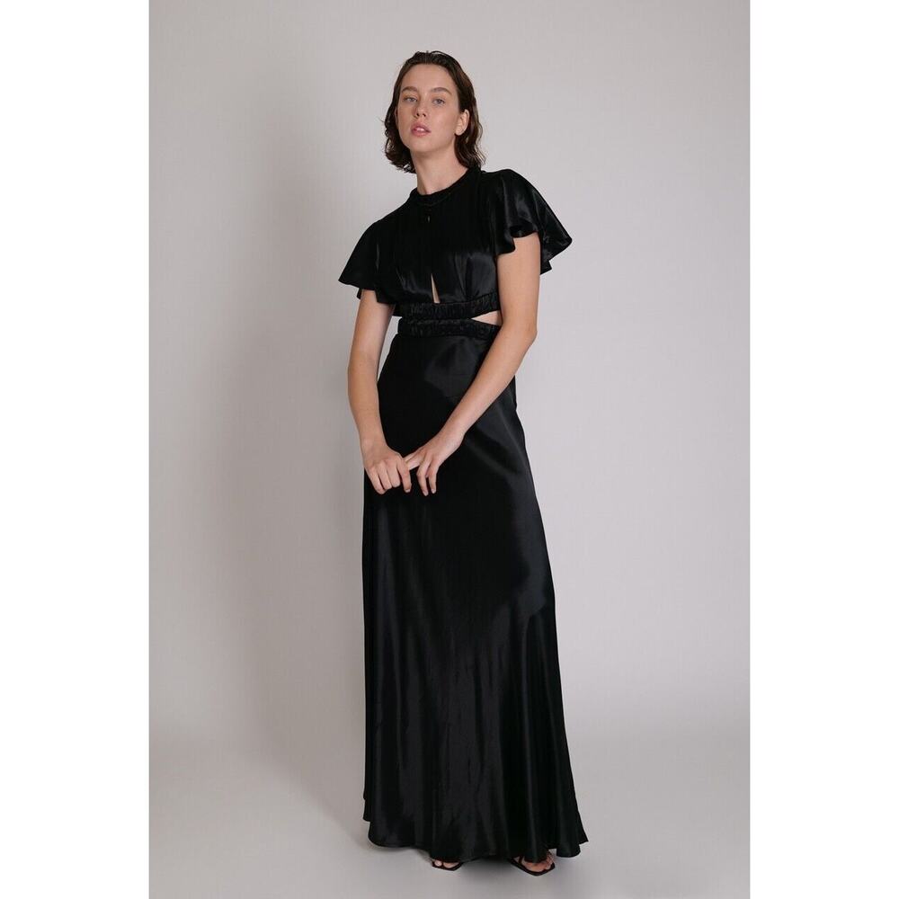 Sabina Musayev Dress Black Jordi Satin Maxi Keyhole Open Back Cocktail NWT Sz XS